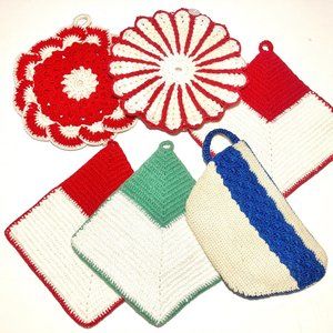 6 Vintage Hand-crocheted Potholders